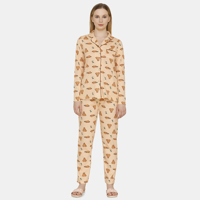 Zivame Women Printed Orange Shirt & Pyjama set at flipkart