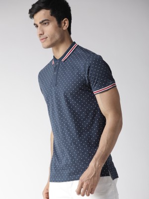 Mast & Harbour Printed Men Polo Neck Dark Blue T-Shirt