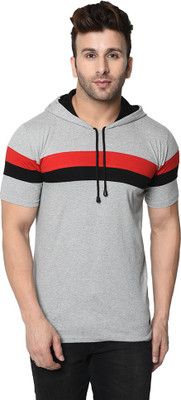 FASHION AERO Solid Men Hooded Neck Grey, Multicolor T-Shirt