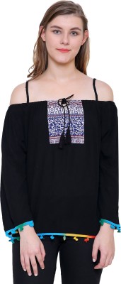 Aditii's Mantra Casual Full Sleeve Self Design Women Black Top