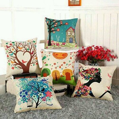 BLUEDOT Floral Cushions Cover(Pack of 5, 40.67 cm*40.67 cm, Multicolor)