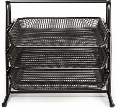 VAJIN 3 Compartments Metal Paper , File Holder Organizer(Black)