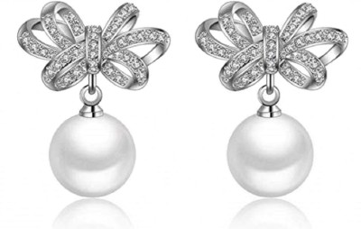 Moneekar Jewels Moneekar Jewels AAAAA Quality Cubic Zirconia and Pearl with Silver Plated Cubic Zirconia Metal Stud Earring