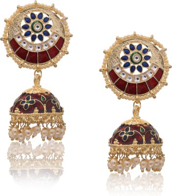 Adorn Gold Plated Meenakari Jhumki Earrings Metal Jhumki Earring