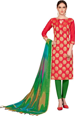 manvaa Silk Blend Solid, Self Design, Printed Kurta & Churidar Material