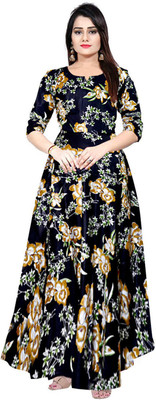 PVR Flared/A-line Gown(Black, Yellow)