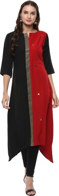 Janasya Women Colorblock Asymmetric Kurta(Red, Black)