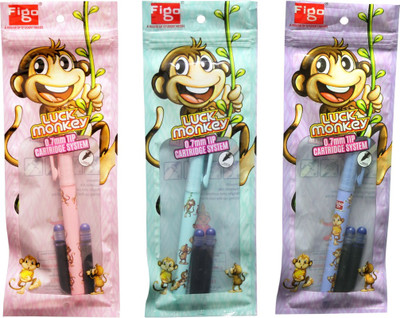 FIGO Luck Monkey 5 Pen + 10 Blue Ink Cartridge Roller Ball Pen(Pack of 5) Flipkart