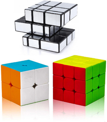 D ETERNAL Cube 2X2 3x3 and Silver Mirror High Speed Stickerless Magic Cubes Combo(3 Pieces)