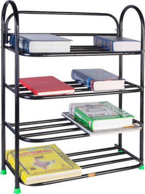 Patelraj Book shelf and Metal Collapsible Shoe Stand(Black, 4 Shelves)