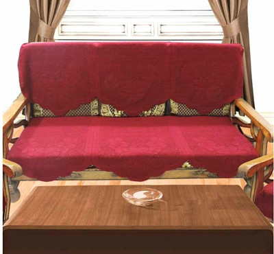 WEAVERS VILLA Cotton 3+2 Seater Sofa Floral Cover(Pack of 6 Maroon)