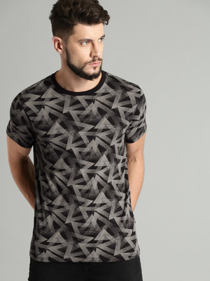 Roadster Printed Men Round Neck Black T-Shirt