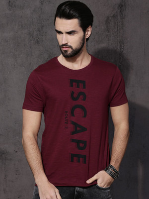 Roadster Printed Men Round Neck Maroon T-Shirt