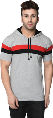 Fashion Aero Striped Men Hooded Neck Grey, Black, Red T-Shirt