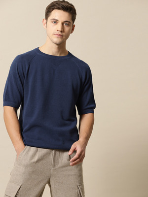 Mr Bowerbird Self Design Men Round Neck Dark Blue T-Shirt