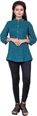 DnVeens Casual Regular Sleeve Checkered Women Blue Top