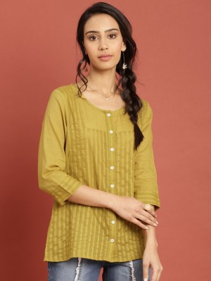 Taavi Casual Regular Sleeve Self Design Women Yellow Top