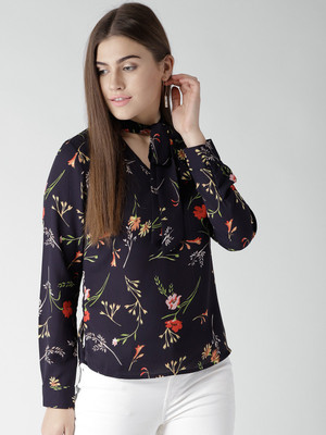 HARPA Casual Regular Sleeve Printed Women Dark Blue Top