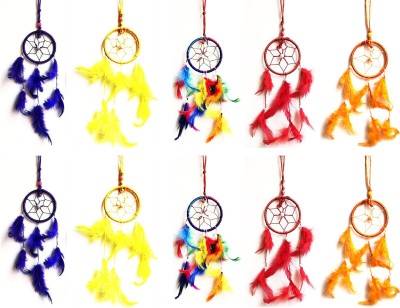 Kraft Village Dream Catcher for Car Hanging Attract Positive Dreams Pack of 10 Wool Dream Catcher(10 inch, Yellow, Red, Pink, Green)