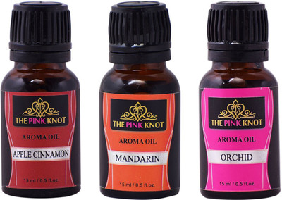 THE PINK KNOT Apple Cinnamon , Mandarin & Orchids set of three aromatic fragrant diffuser oil (15ml each) Aroma Oil Cinnamon , Mandarin & Orchids set of three aromatic fragrant diffuser oil (15ml each)(3 x 15 ml)