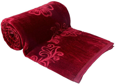 GKM Floral Double Mink Blanket for  Heavy Winter(Polyester, Maroon)