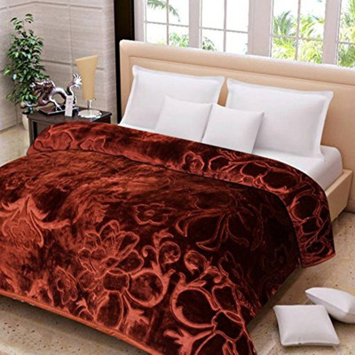 SOVAM Self Design Double Mink Blanket for  Mild Winter(Woollen Blend, Brown)