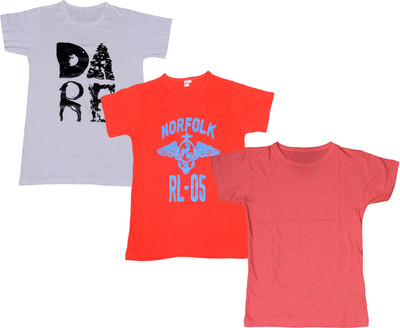 KAVYA Boys Solid, Printed Polycotton Regular T Shirt(Multicolor, Pack of 3)