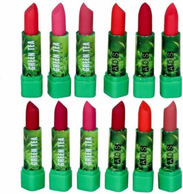 ads Green Tea Matte Lipstick Set of 12 (Multicolour)(Multicolor, 60 g)