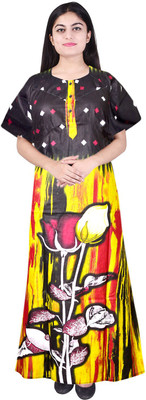 Trendy Fab Women Nighty(Yellow, Black)