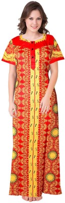 Trendy Fab Women Nighty(Red, Yellow)