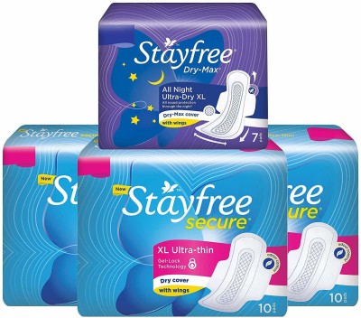 STAYFREE Secure Ultra Thin XL Wings Sanitary Pad (Pack of 37)