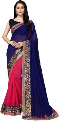 Rola Trendz Embroidered Bollywood Georgette Saree(Dark Blue)