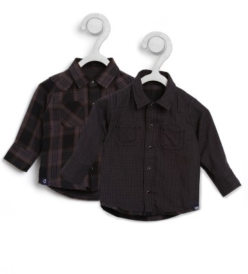 Gini Jony Baby Boys Checkered Casual Black Purple Shirt