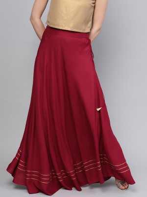 Rare Roots Solid Women Flared Maroon Skirt