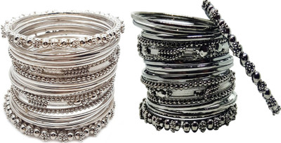 Anahat collection Metal Black Silver Bangle Set(Pack of 2)