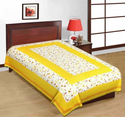 Fashion Dziner 210 TC Cotton Single Printed Flat Bedsheet(Pack of 1, Yellow)