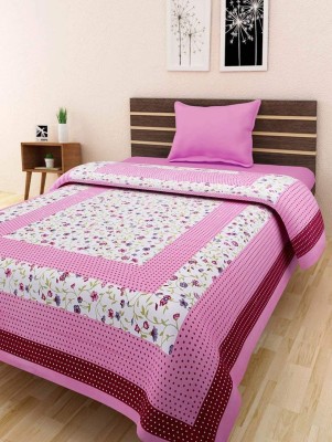 Fashion Dziner 210 TC Cotton Single Printed Flat Bedsheet(Pack of 1, Pink)