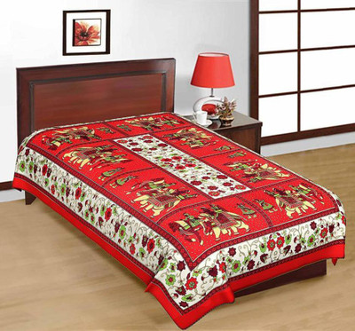 Fashion Dziner Cotton Single Flat 210 TC Printed Bedsheet(Pack of 1, Red)