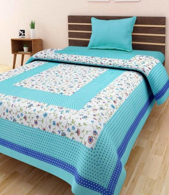 Fashion Dziner 210 TC Cotton Single Printed Flat Bedsheet(Pack of 1, Green)