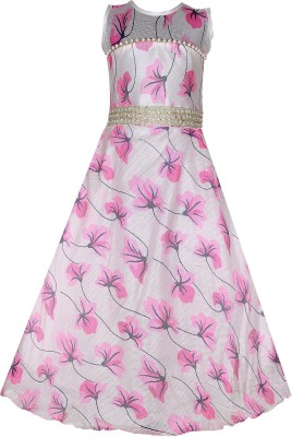 TINY TOON Girls Maxi/Full Length Casual Dress(Pink, Sleeveless)