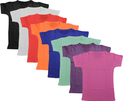 IndiWeaves Boys Solid, Self Design Polycotton Regular T Shirt(Multicolor, Pack of 8)