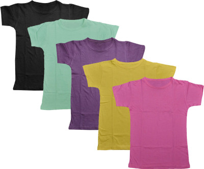 IndiWeaves Boys Solid Polycotton Regular T Shirt(Multicolor, Pack of 5)