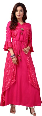 madhuram textiles Women Printed A-line Kurta(Pink)
