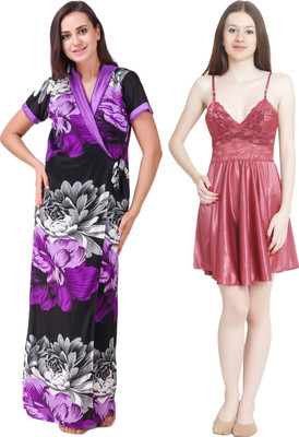 YUALIN CREATION Women Nighty with Robe(Pink)