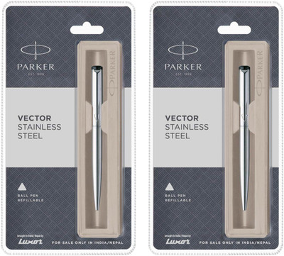 PARKER Vector Stainless Steel CT Ball Pen(Pack of 2, Ink Color - Blue)