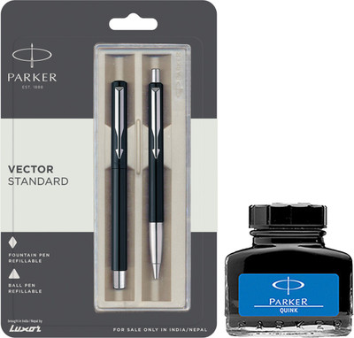 PARKER Vector Standard Sets Fountain Pen & Ball Pen with Blue Quink Ink Bottle(Pack of 2, Ink Color - Blue)