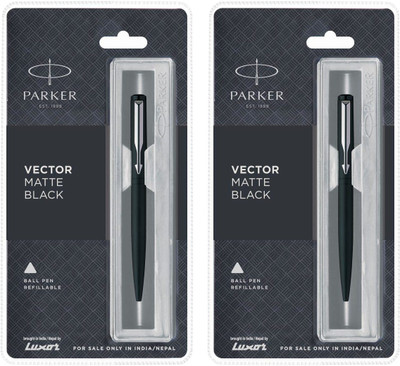 PARKER Vector Matte Black CT Ball Pen(Pack of 2, Ink Color - Blue)
