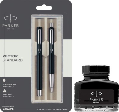 PARKER Vector Standard CT Ball Pen + Fountain With Black Ink Bottle(Blue)