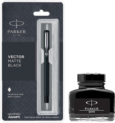 PARKER Vector Matte Black CT Fountain Pen with Black Quink Ink Bottle(Pack of 2, Ink Color - Black)