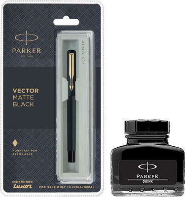 PARKER Vector Matte Black GT Fountain Pen with Black Quink Ink Bottle(Pack of 2, Ink Color - Black)